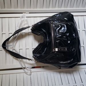 B. Makowsky Chic Black Patent Leather Handbag